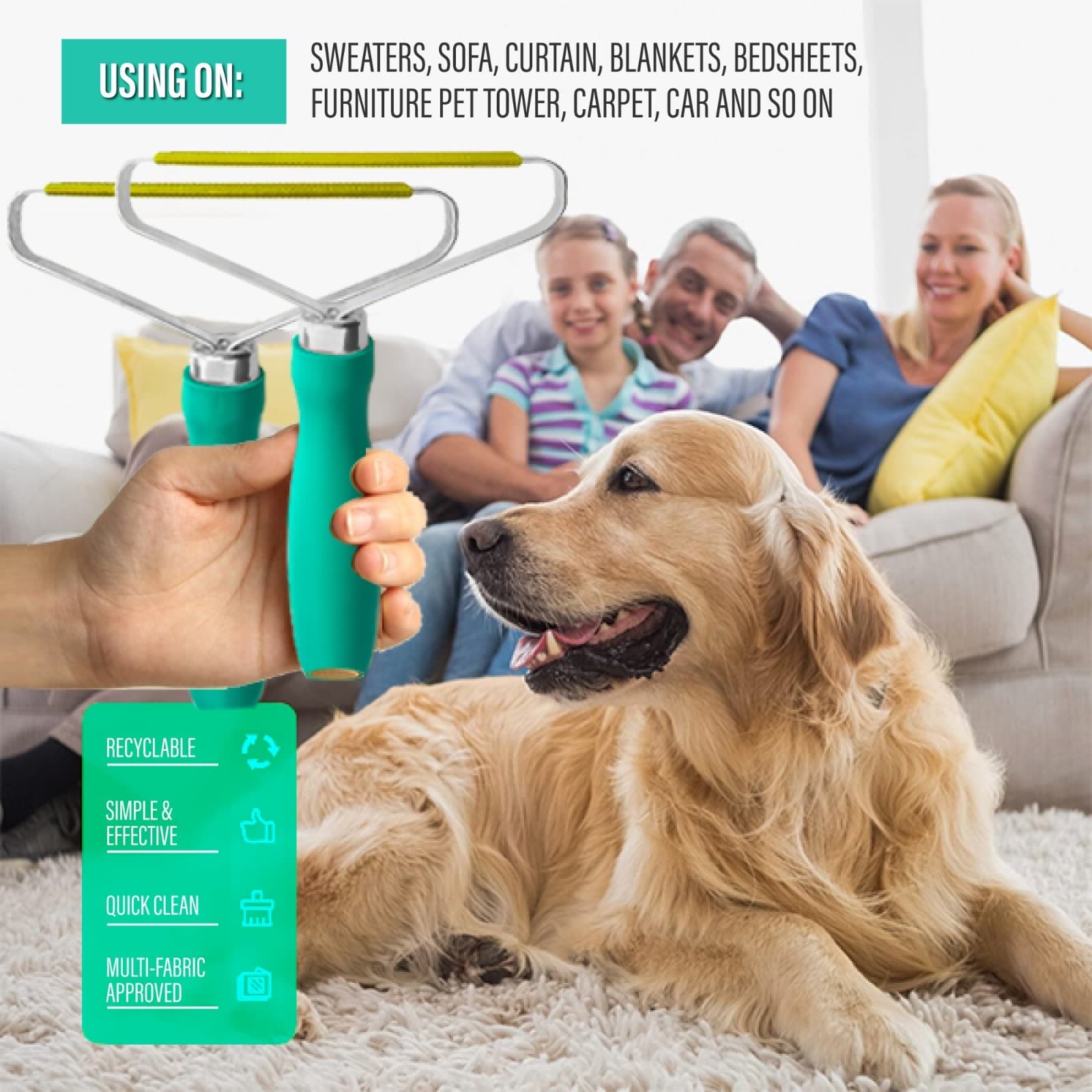 Reusable Lint Remover, Pet hair remover for Furniture, Couch, Carpet & Car 4