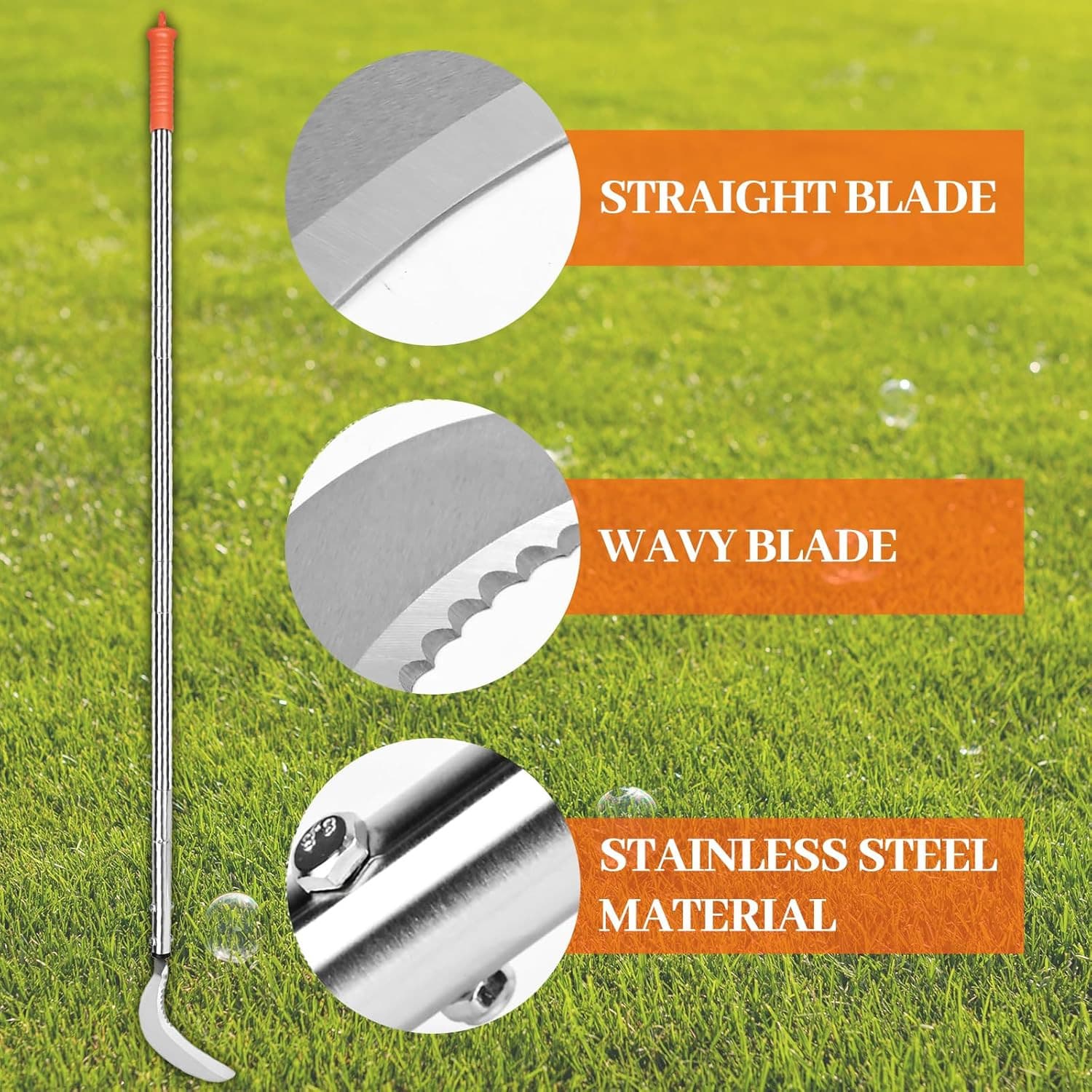 Weeding Sickle,Stainless Steel Long Handle Double Serrated Blade Grass Sickle,St 5