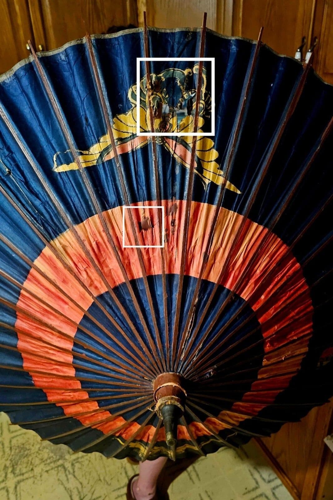 Vintage Paper Bamboo Oriental Chinese FLowers and Butterflies Parasol 5