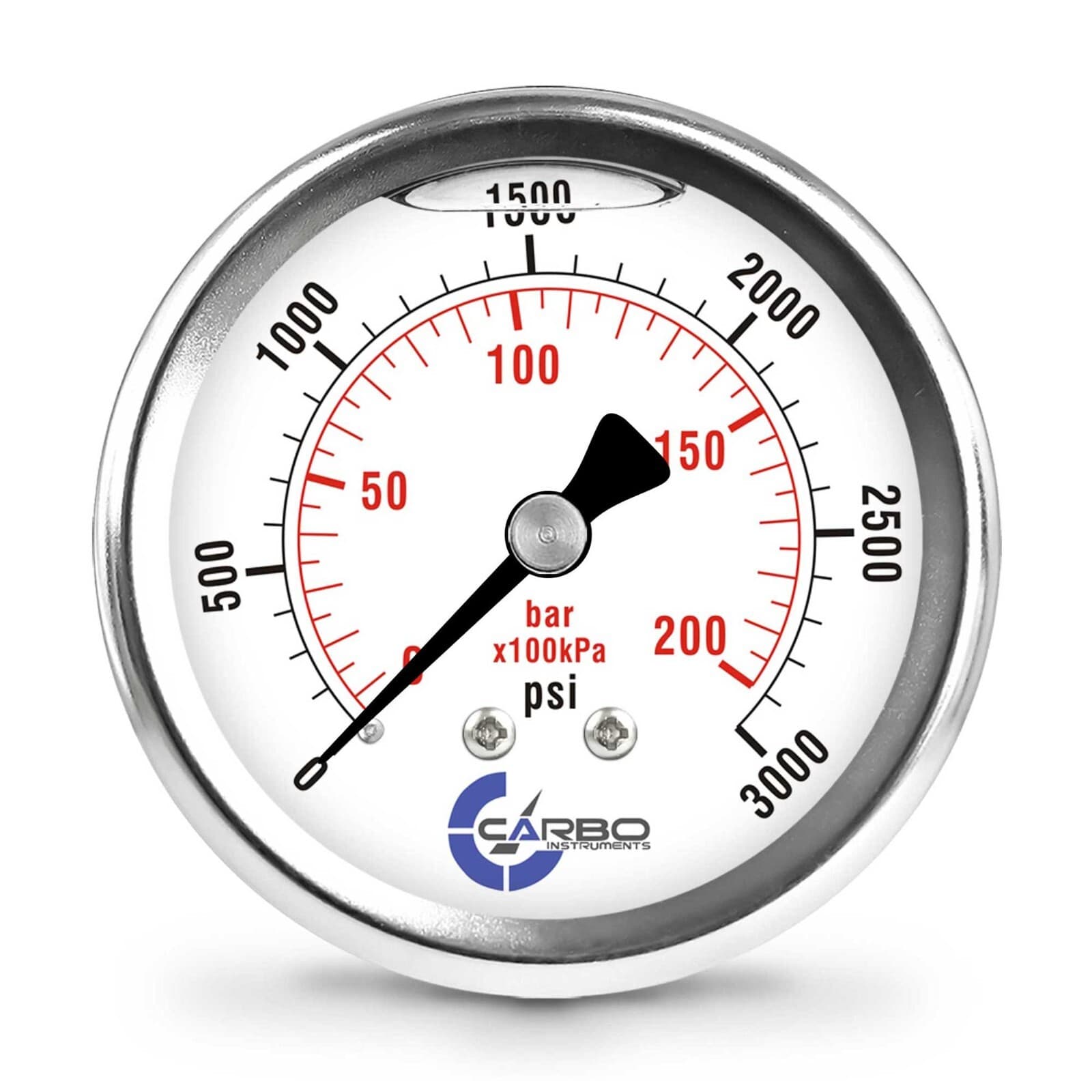 2.5" LIQUID FILLED PRESSURE GAUGE 0 - 3000 PSI, STAINLESS STEEL CASE BACK  MOUNT