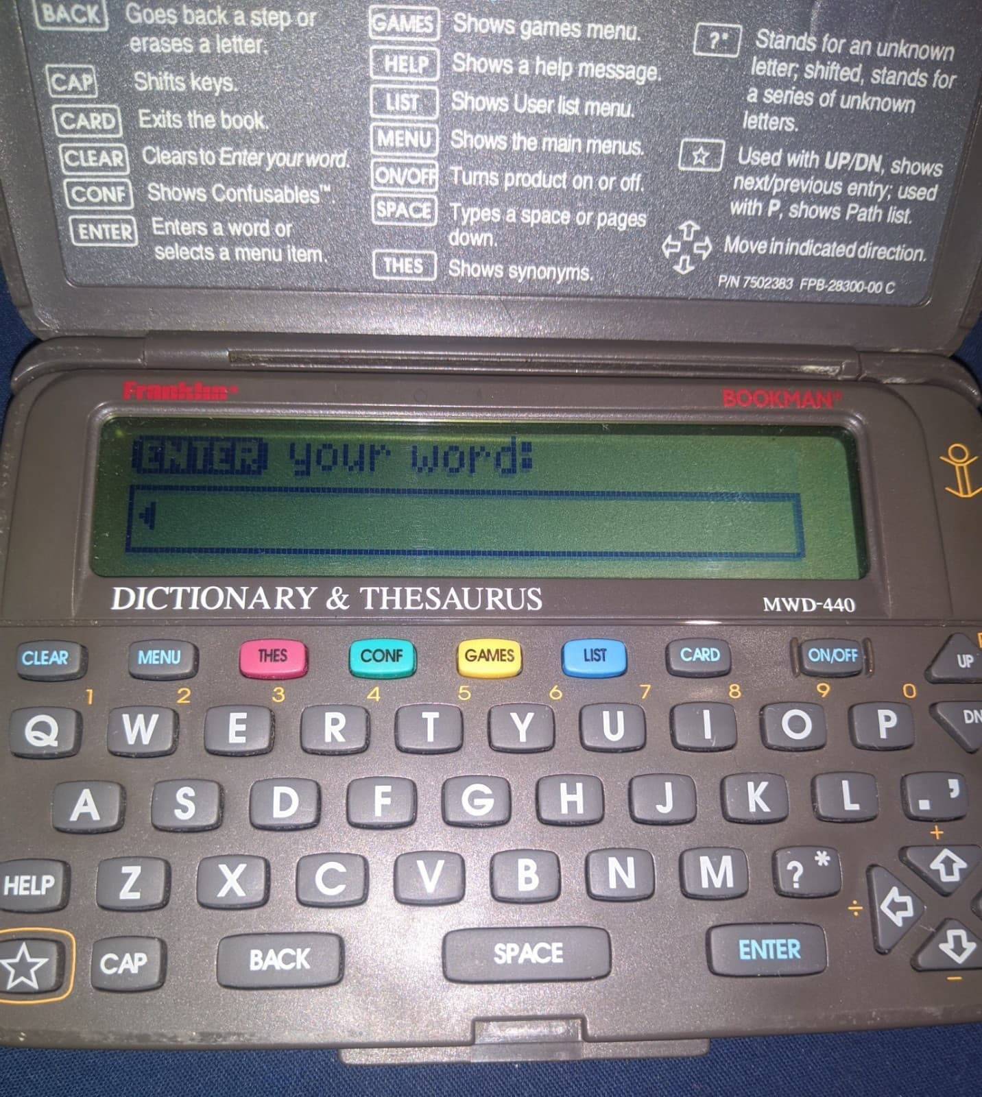 Franklin Bookman Dictionary & Thesaurus  - MWD-440 - Vintage - Word Games Cart 4