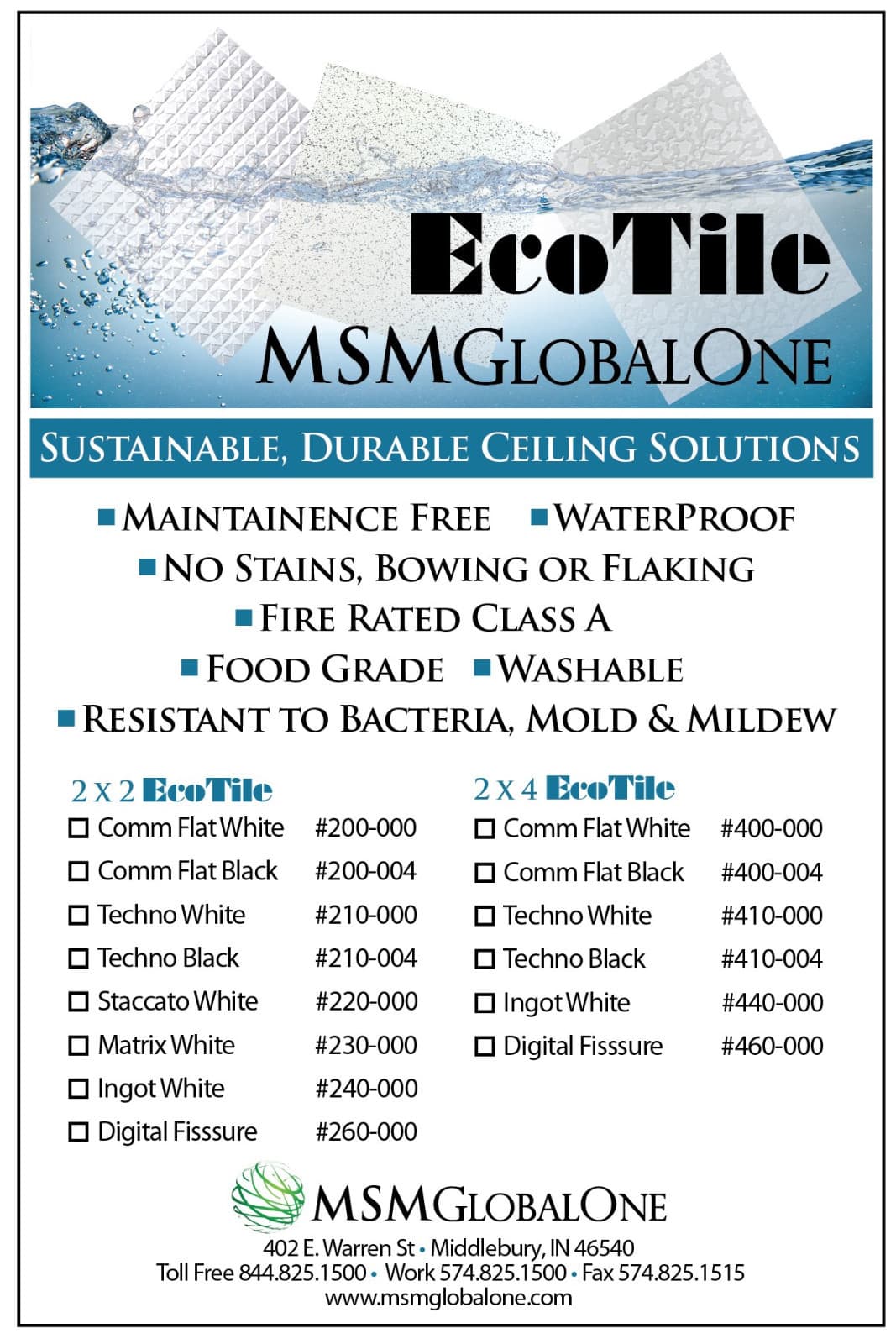 WaterProof PVC Ceiling Tiles - EcoTile Staccato 2' x 2' White Carton of 18 Tiles 5