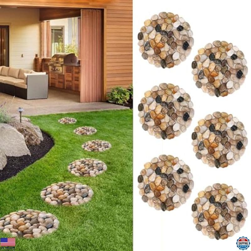 Natural Pebble Stepping Stones - 9" Round Massage Stones, Set of 6 Acupressure