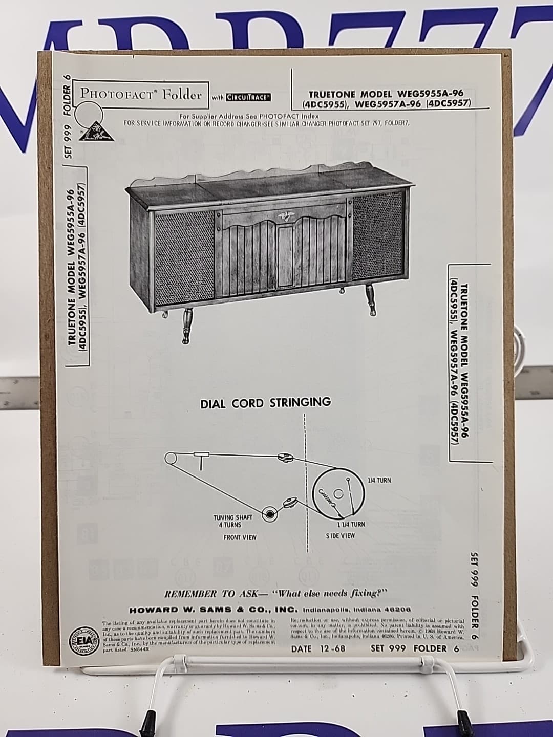 Sams Photofact Repair Service Parts Manual For Truetone WEG5955A-96 2