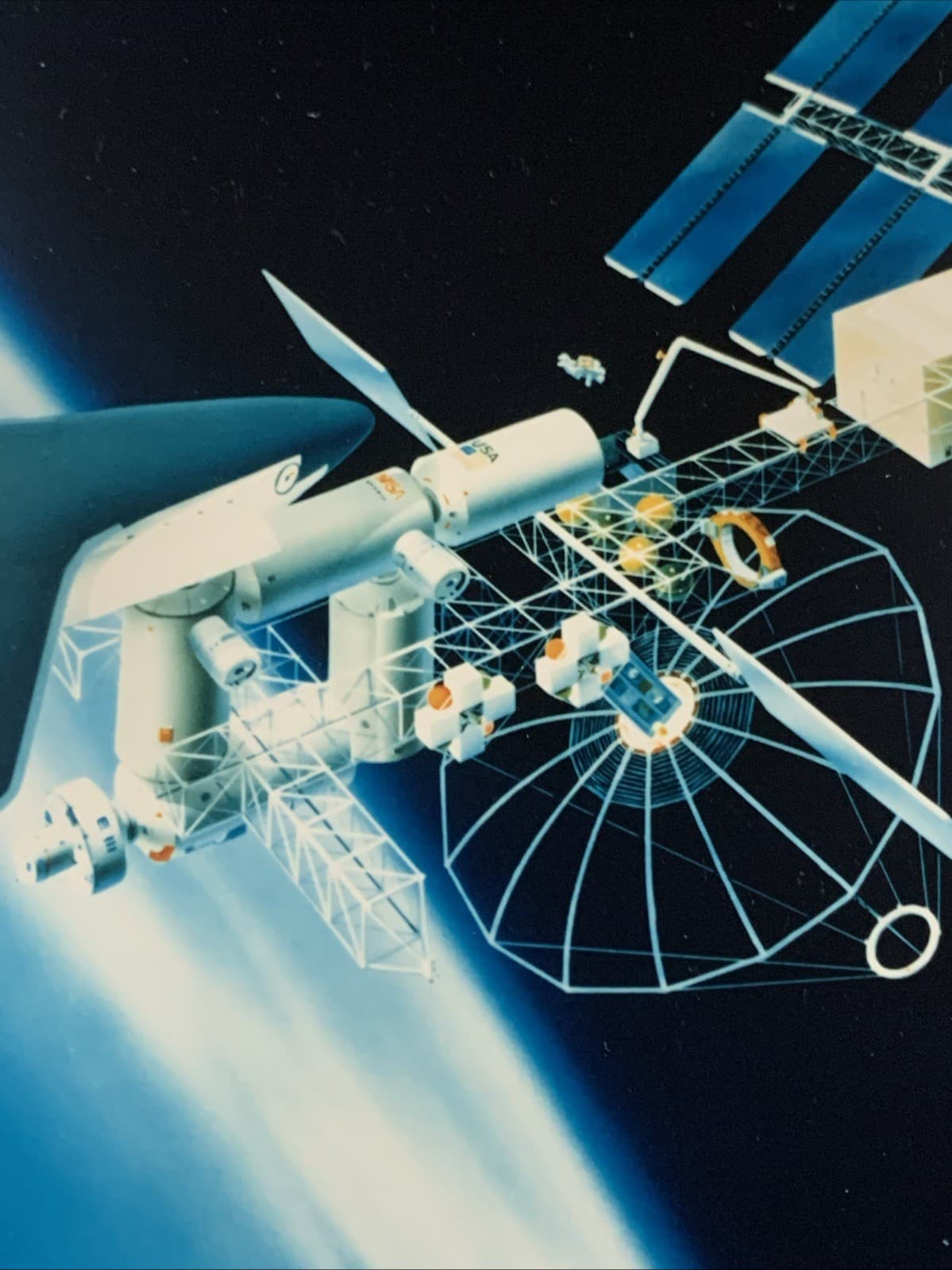 Vintage Illust. of NASA Space Orbiter Docked To Space Station NASA Spinoff 1985 4