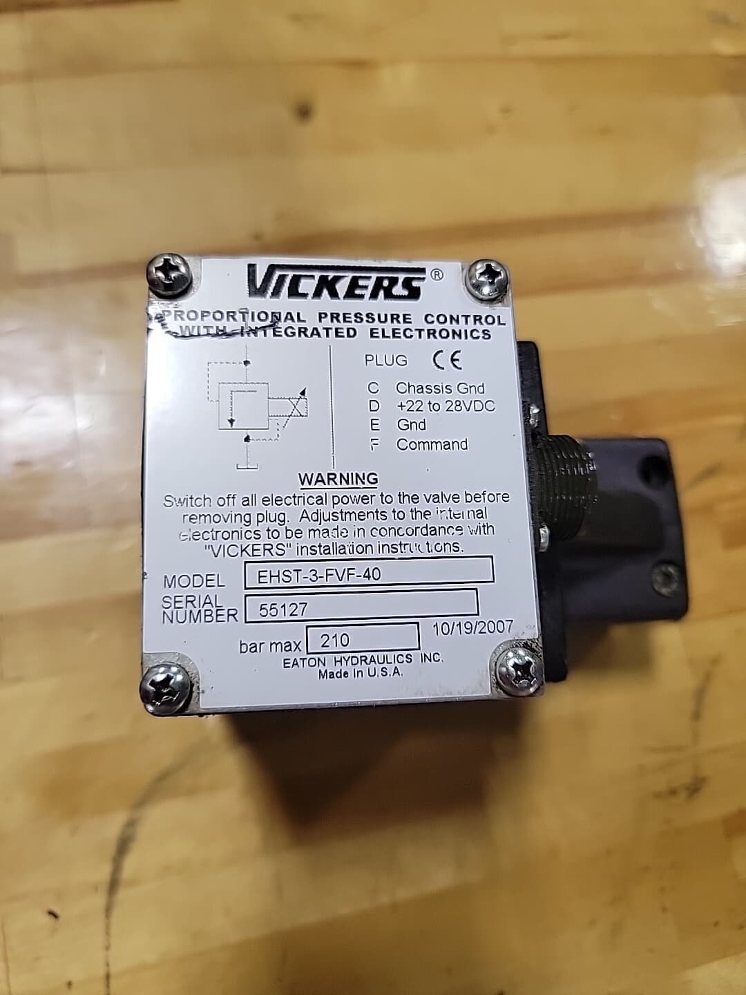 EATON-VICKERS EHST-3-FVF-40 Pressure Relief Valve, Used, Free Shipping 2