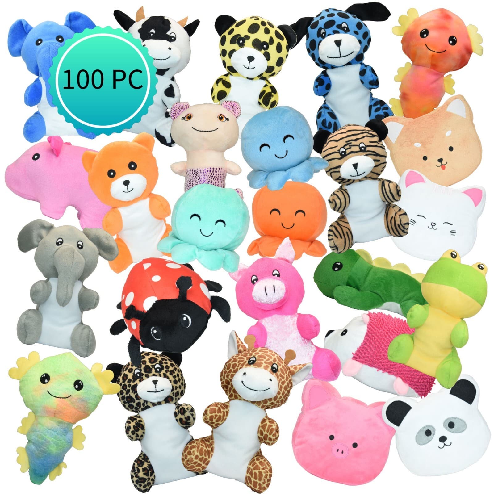 100 Pc Bulk Stuffed Animals 7-9 inch - Kids Prizes, GiveAways, Party Favors