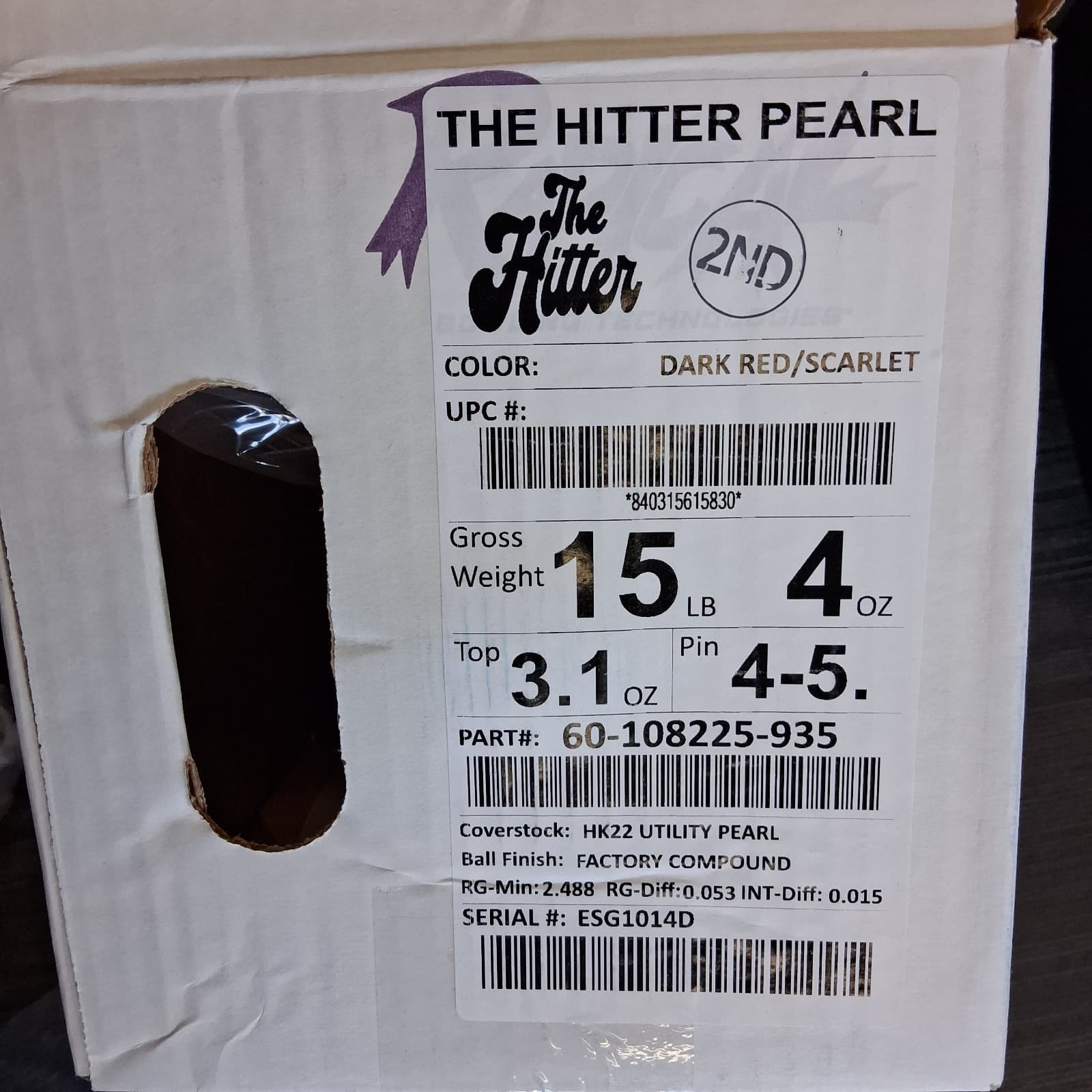 Radical The Hitter Pearl PRO CG  bowling ball  15 LB.   NEW IN BOX!!  #014 2