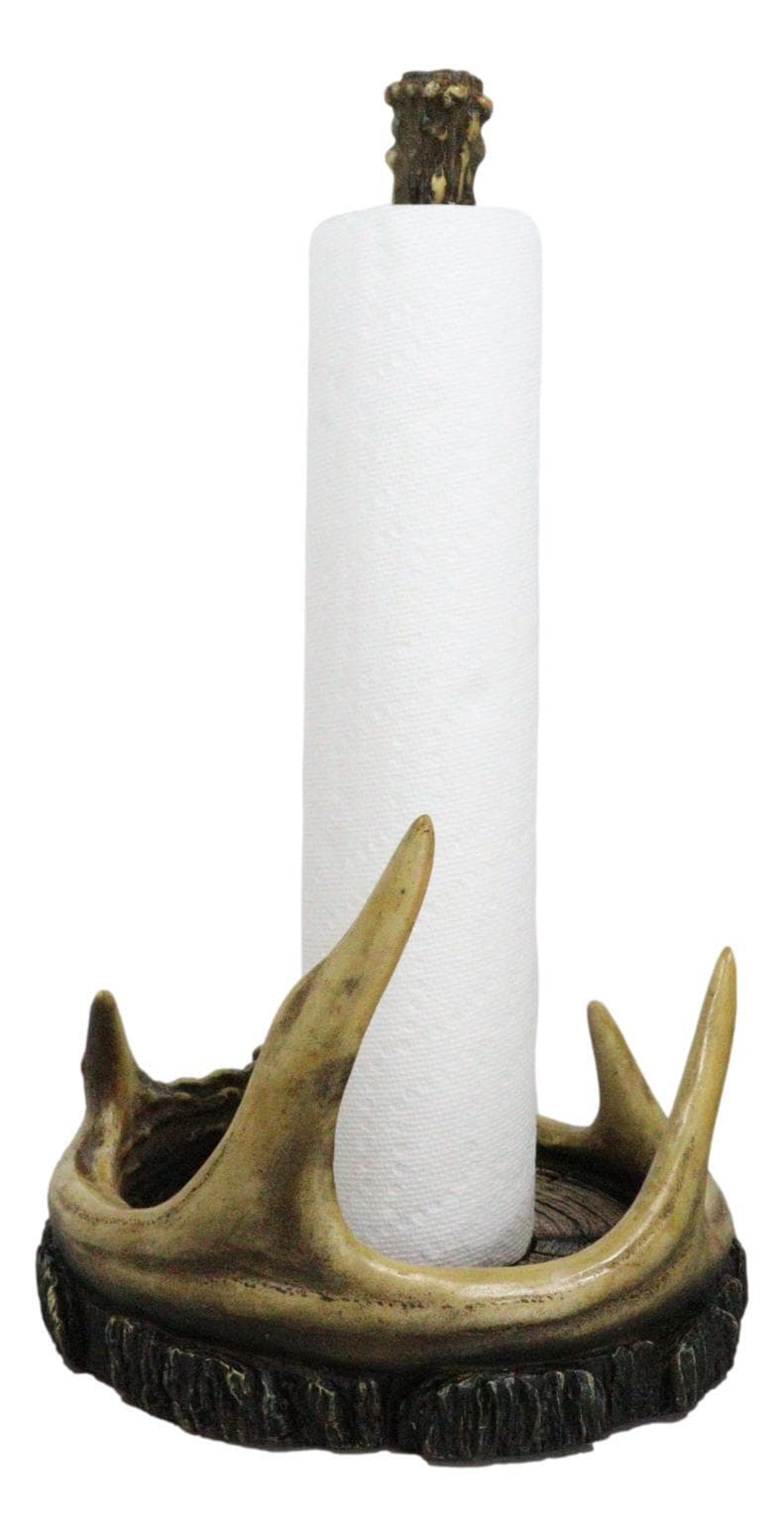 Rustic Forest Stag Deer Antler Bone On Wood Slice Base Paper Towel Holder 4