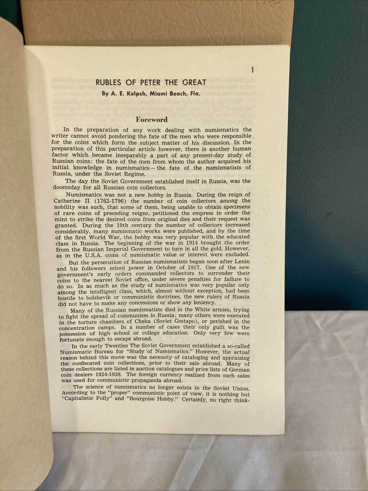 Rubles of Peter the Great and his Successors A. E. Kelpsh The Numismatist 5