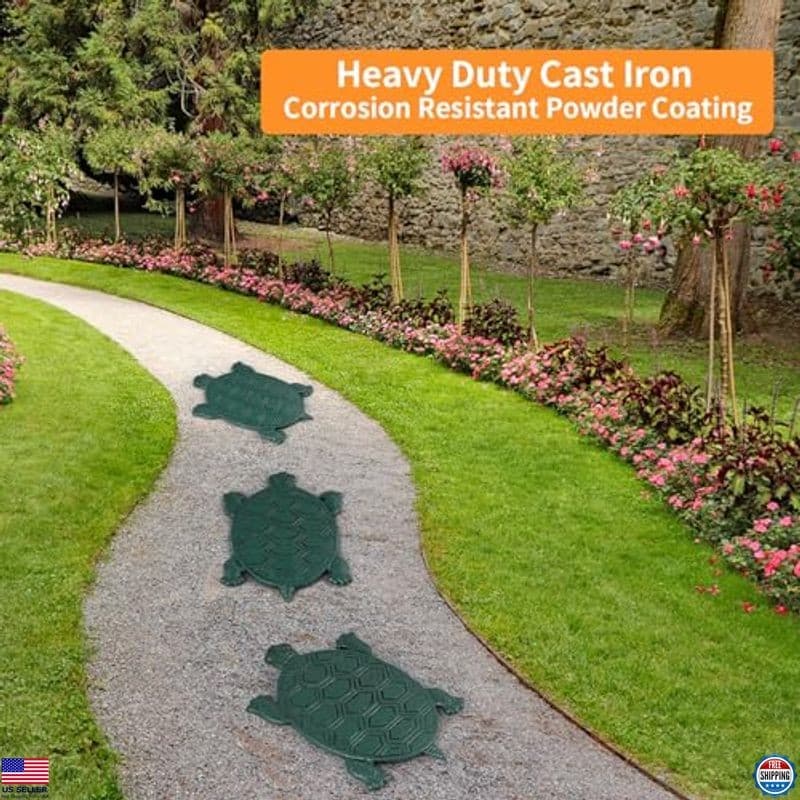 Charming Cast Iron Tortoise Stepping Stone - Green Turtle Garden & Walkway Paver 5
