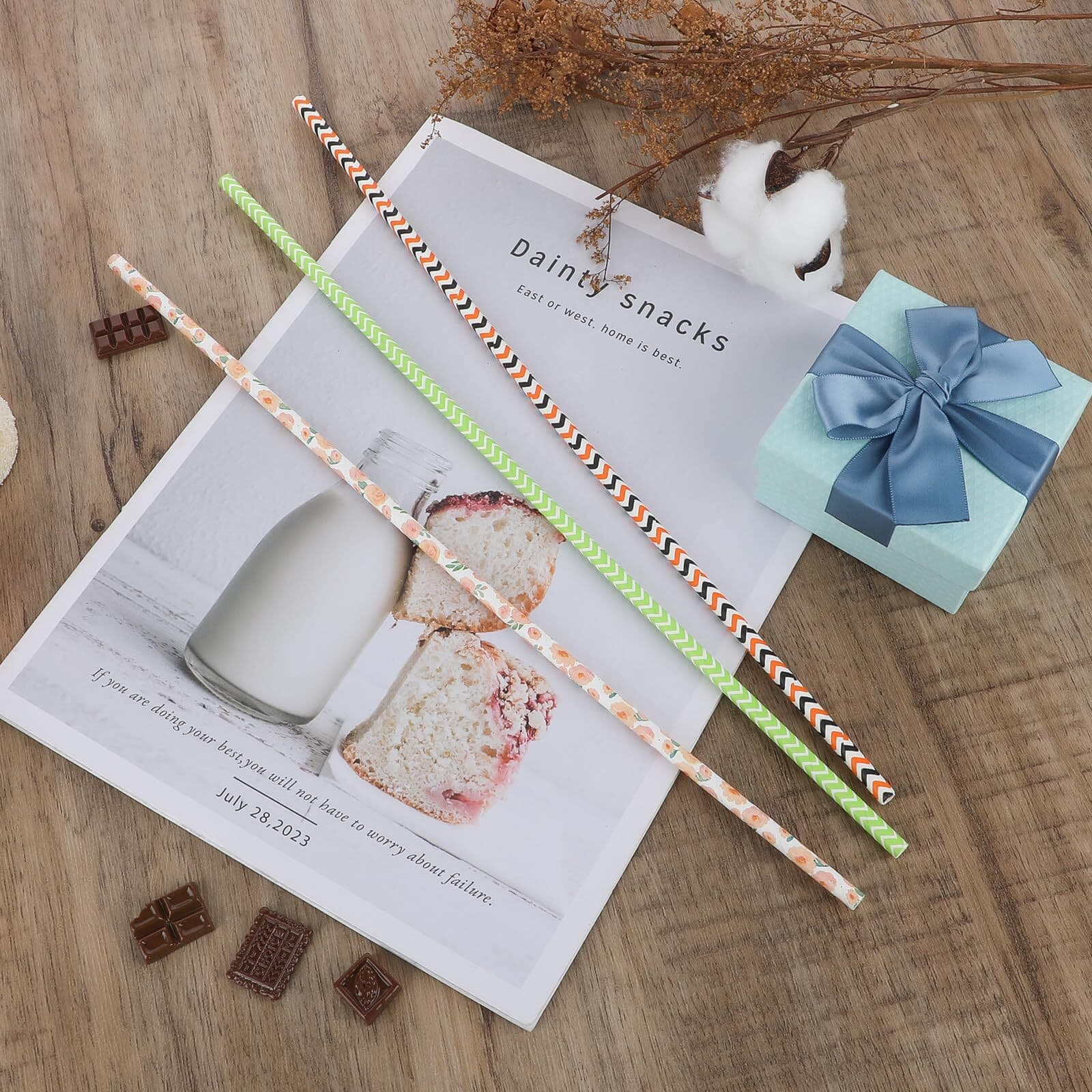 Palitos de algodón de azúcar de 13,77 pulgadas, pajitas de papel colores al azar 6