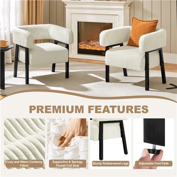 Corduroy Barrel Accent Chair with Solid Wood Legs with Pocket Coiled Seat 6