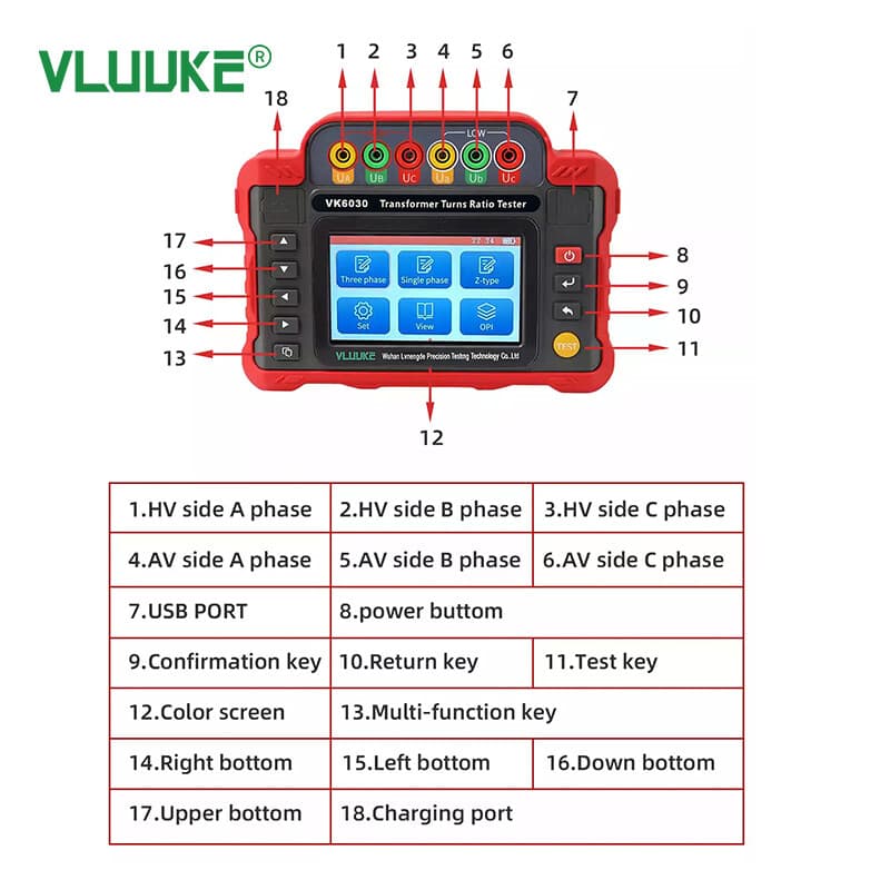Handheld Transformer Turns Ratio Tester Ratio Group Meter 3 Phase Single Phase 6