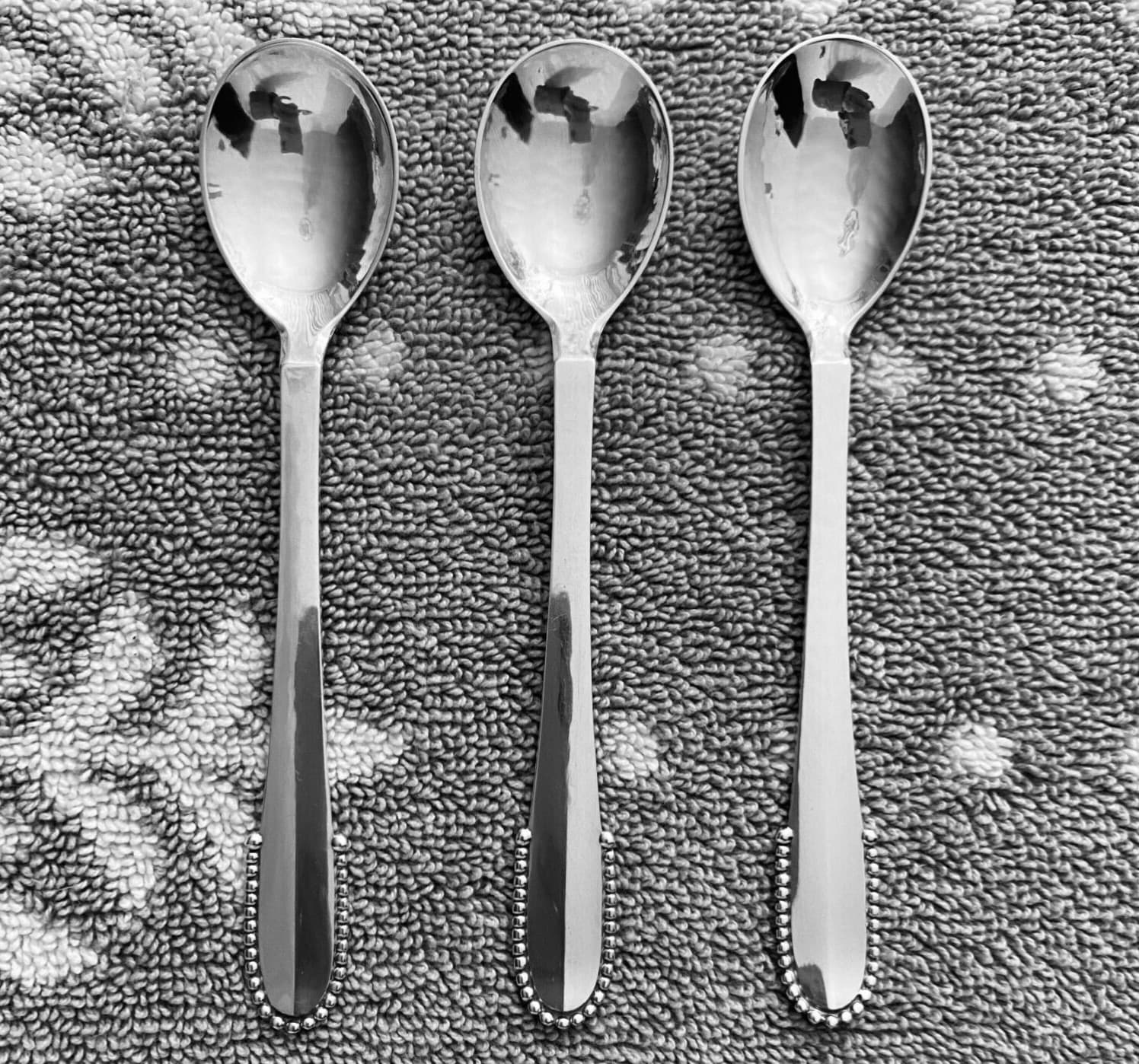 GEORG JENSEN Beaded Stlg Teaspoons, 3/Set (Small, Old Style Oval Bowls), 5” .