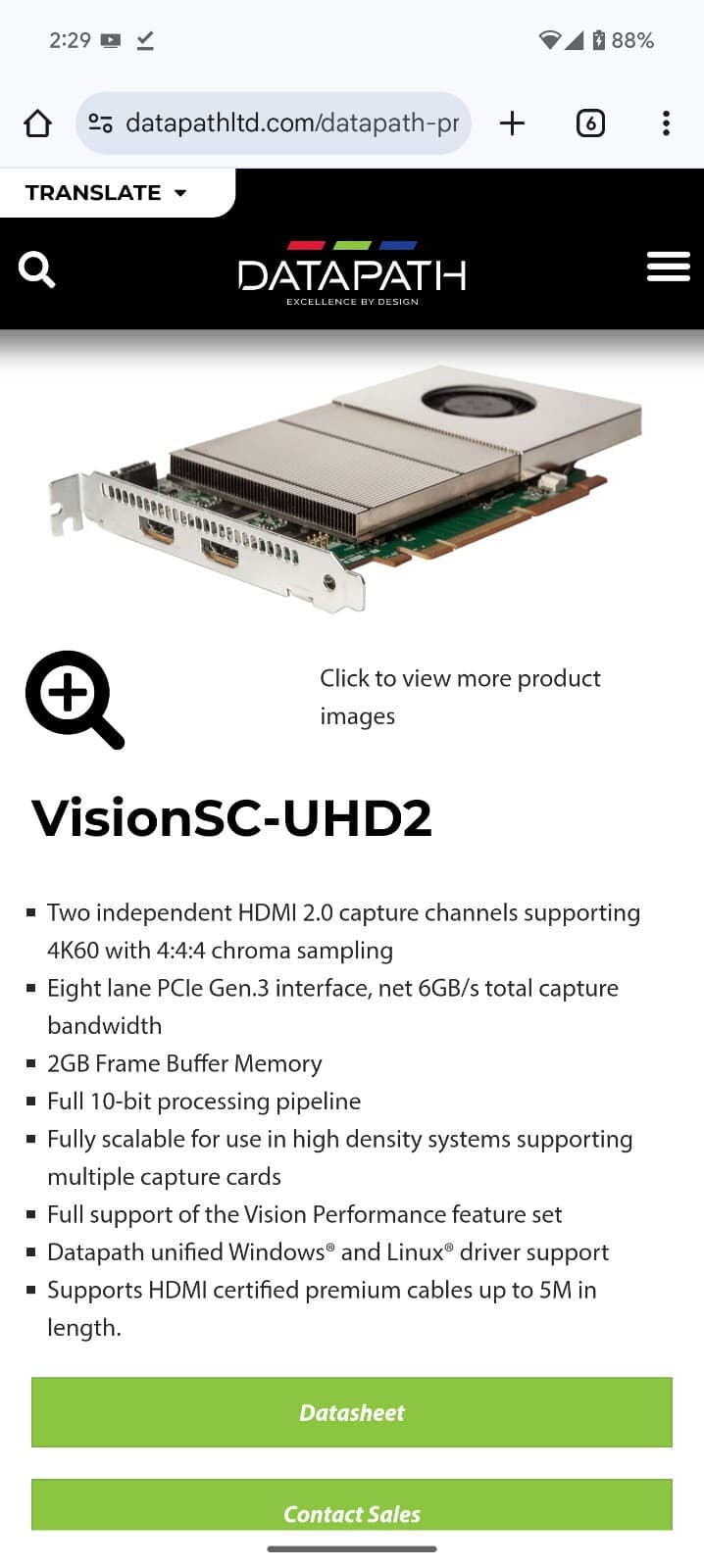 DATAPATH VisionSC-UHD2 Dual Port 2-Channel HDMI 2.0 4K UHD  Video Capture Card 6