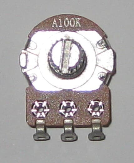 Audio (A) Taper 100k Ohm Potentiometer - 6mm (1/4") Shaft - 1/8 Watt 100000 Ohm 5