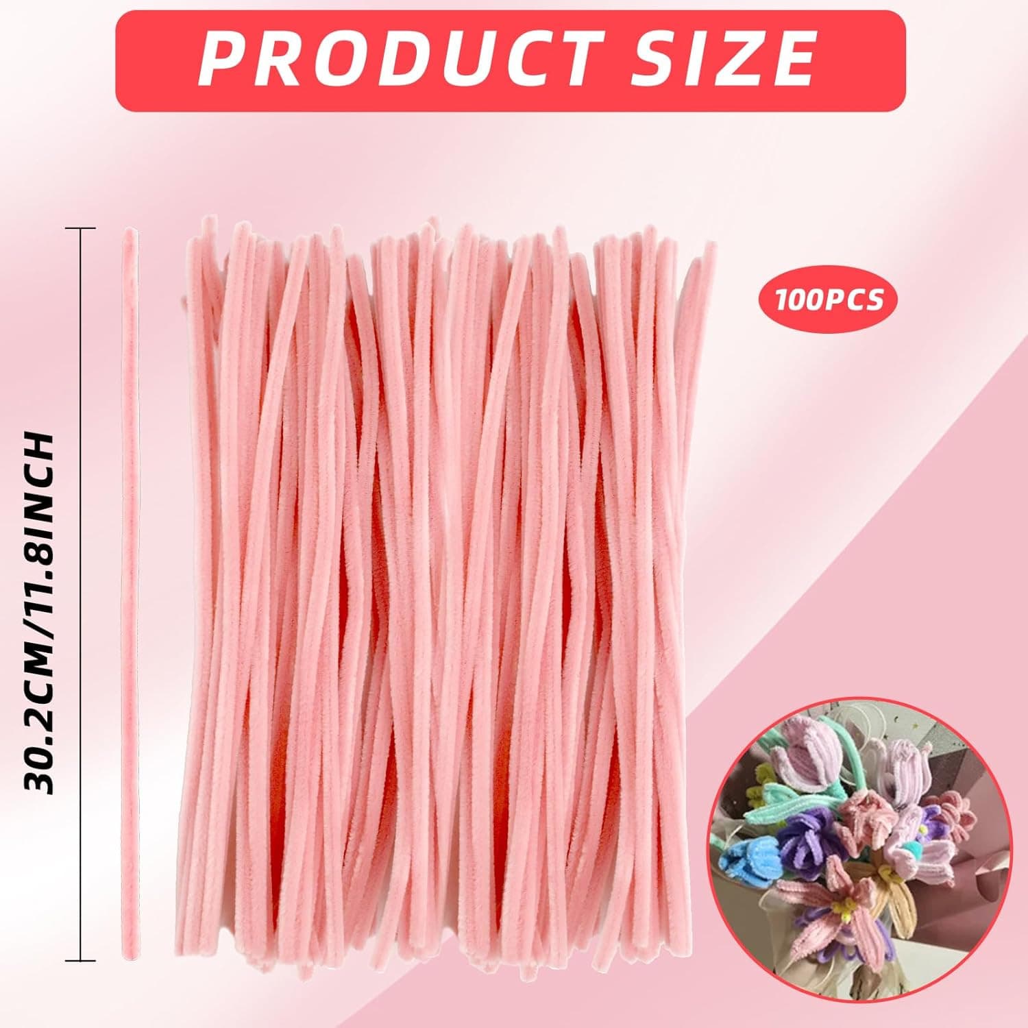 100PCS Pink Pipe Cleaners, Light Pink Pipe Cleaner Chenille Stem for Flower Craf 2