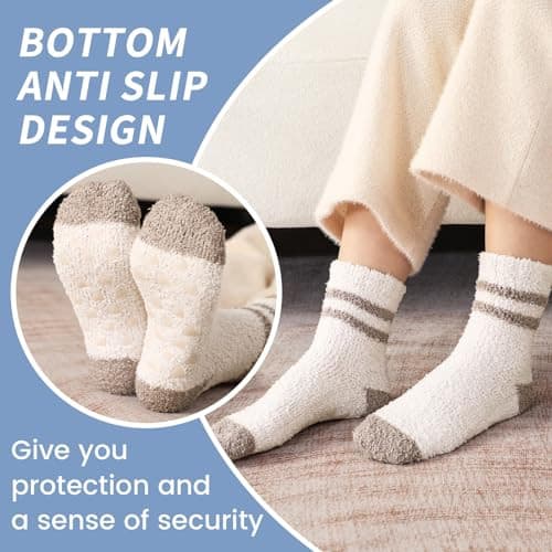 Premillow Slipper Socks for Women - Fuzzy Socks for 5 Pairs Solid Color, 6-10 4