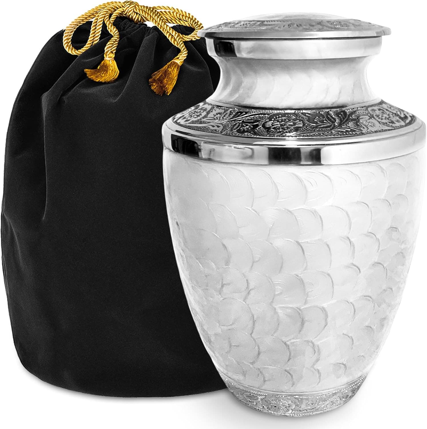 Large Adult Cremation Urn for Human Ashes, Aluminum, 11"X7", White Reflections 2