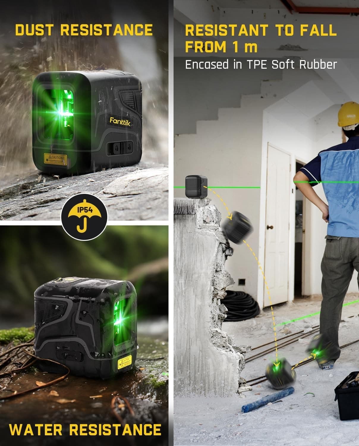 Fanttik D2 Pocket Green Laser Level, 100 ft Self-Leveling Cross Line Laser, Type 6