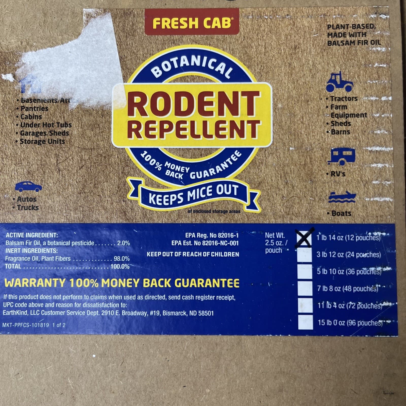 Fresh Cab Botanical Rodent Repellent Box of 12 ( 2.5 oz.) Pouches 6