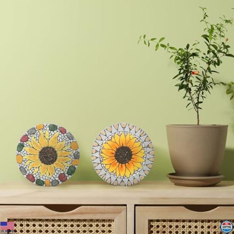 Set of 3 Sunflower Garden Stepping Stones - 10-Inch Decorative Pathway Stones 5