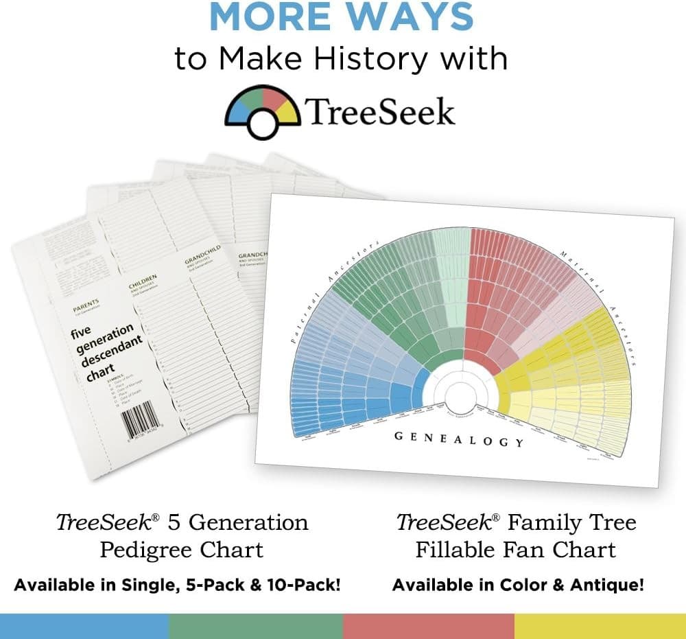 Treeseek 15 Generation Pedigree Chart | 5 Pack | Blank Genealogy Forms For 6