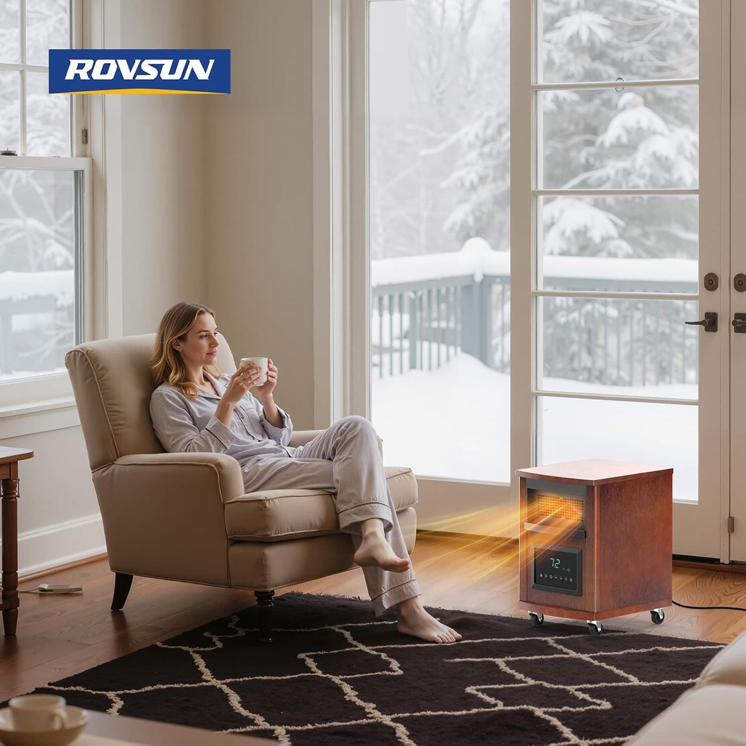 1500W Quartz Infrared Heaters, Electric Space Heater w/Remote Control and Wheels 4