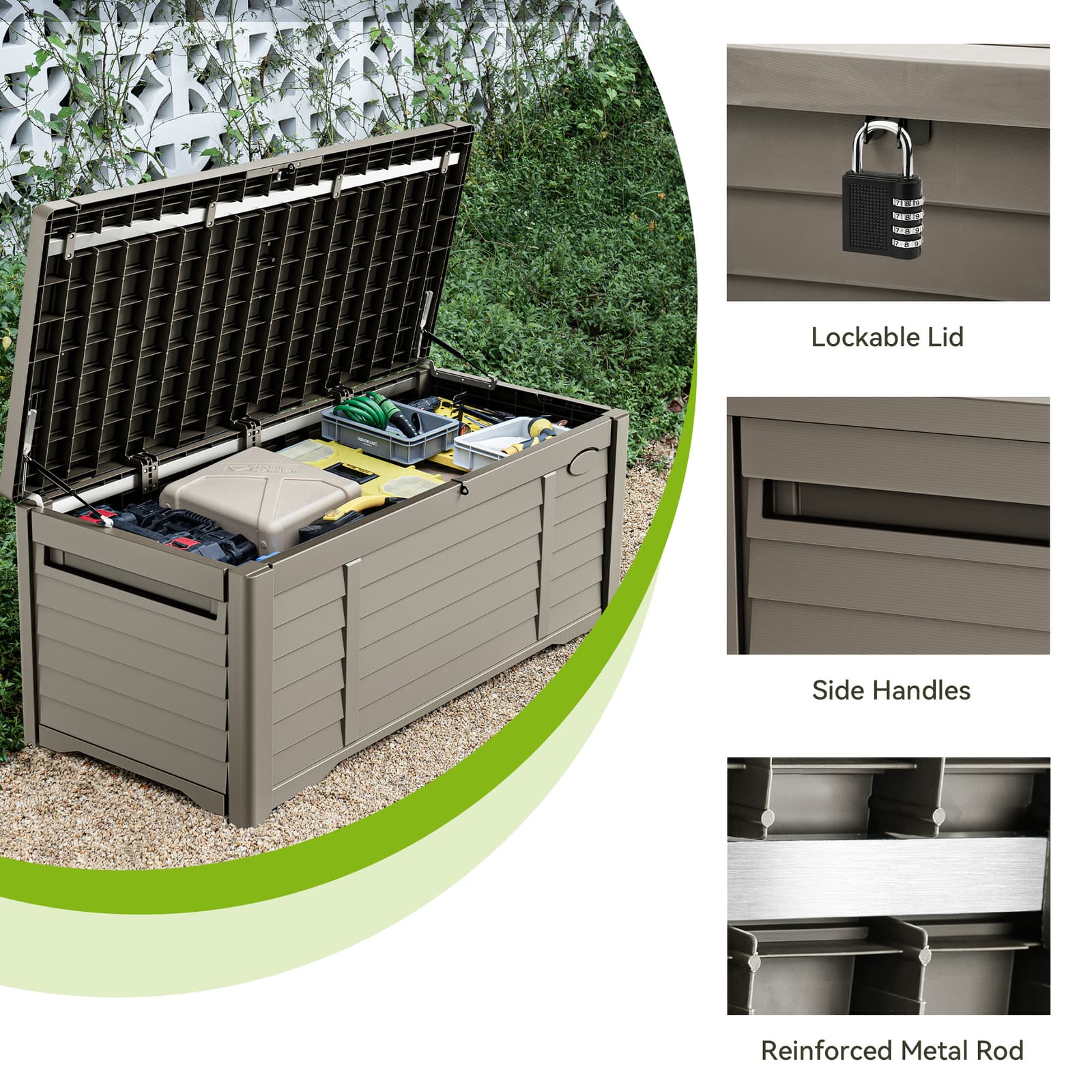 120 Gallon Outdoor Storage Box Large Resin Lockable Deck Box with Louver Design 6