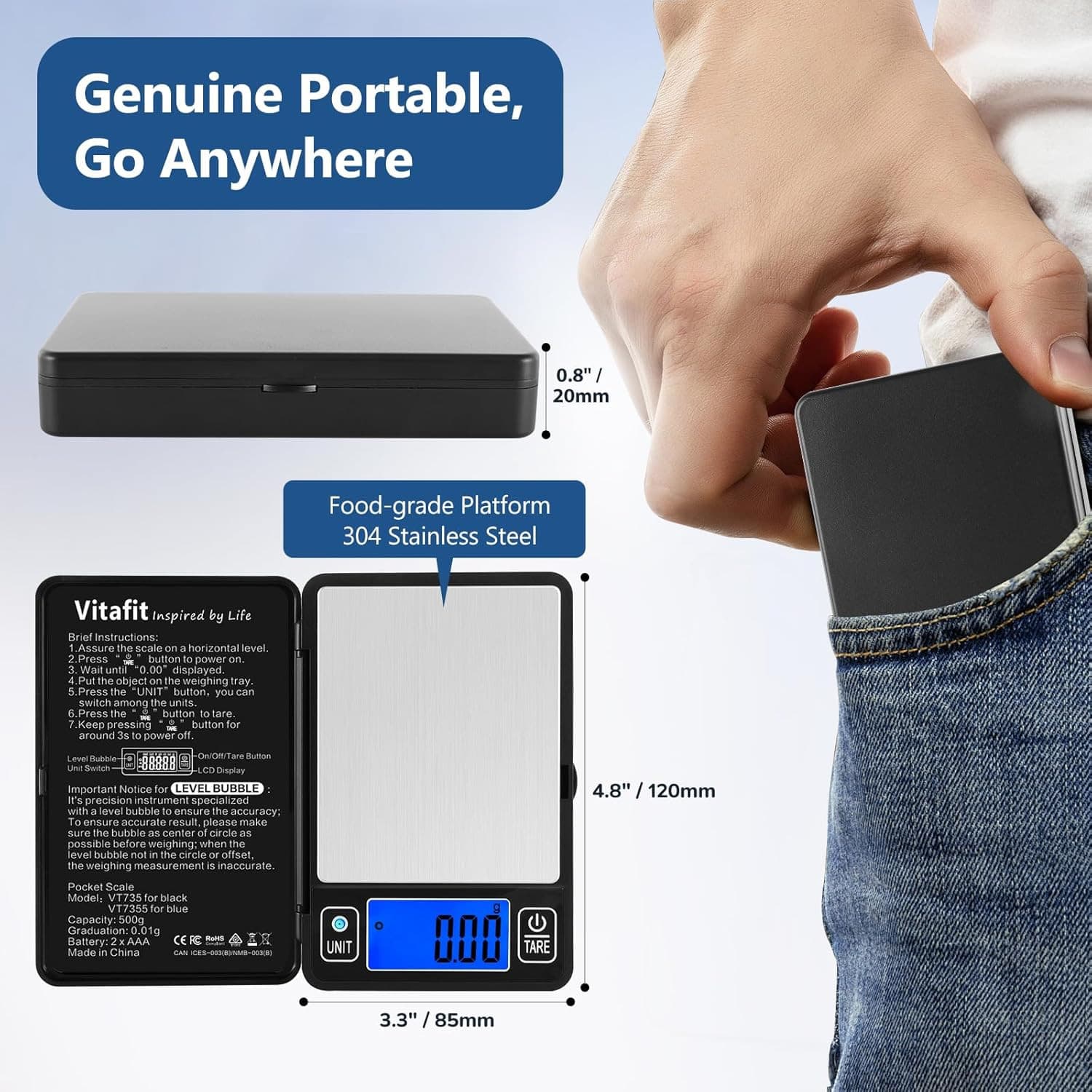 500G Digital Gram Scale in 0.01G, High Accuracy Assured by Built-In Level Bubble 4