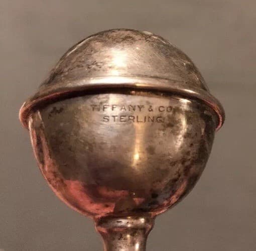 Tiffany & Co. 925 Sterling Silver Baby Rattle Dumbbell 5” Long vintage 6