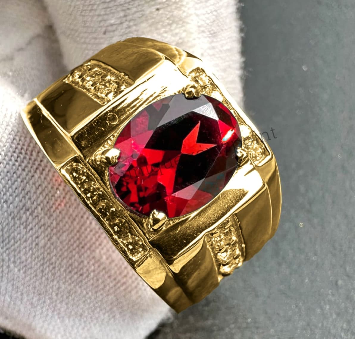 Red Ruby Gemstone 14k solid yellow Gold Handmade Men's Ring Men's Jewelry 2