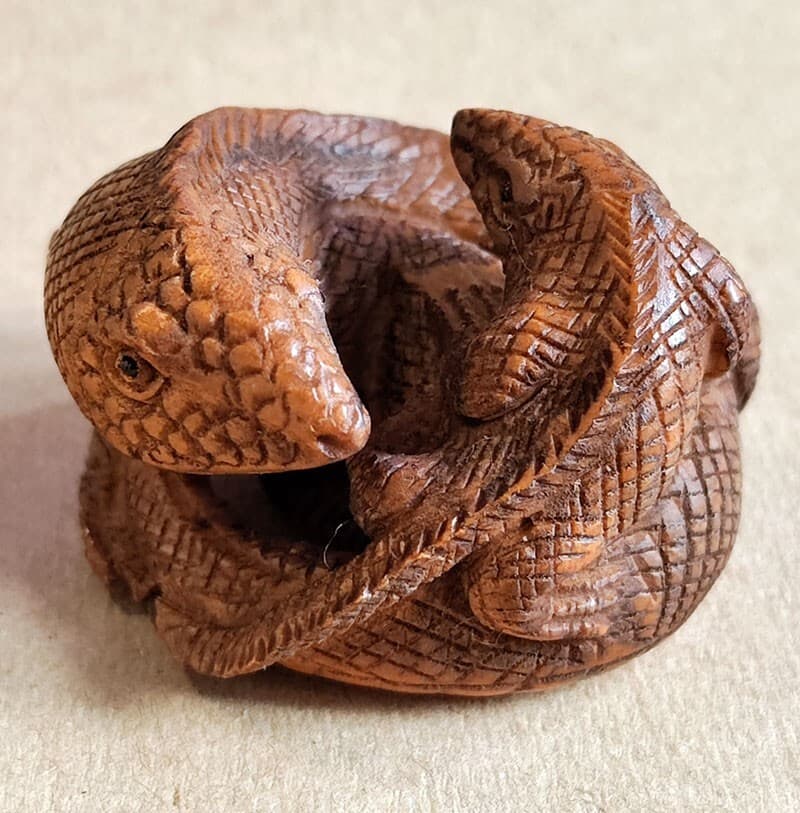 Y8286 - 2" Hand Carved Boxwood Netsuke Figurine - 2 Stunning Lizard 3