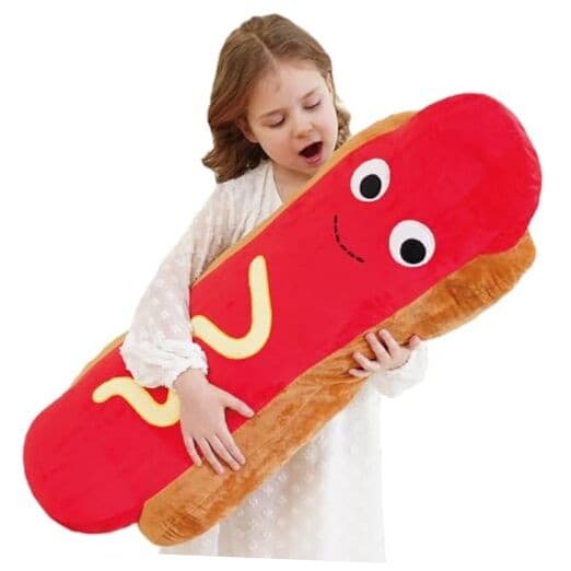 Giant Hot Dog Plush Pillow – Funny Food Plush Toy, Soft Stuffed Hot Dog 35 Inch