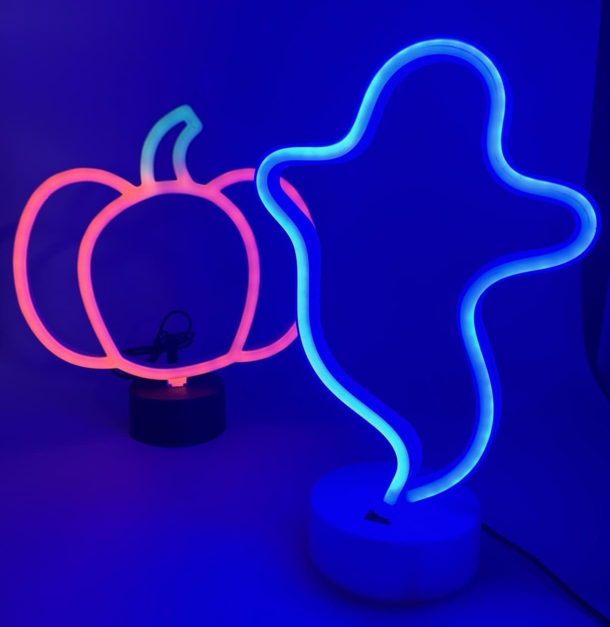 (2) LED Neon Sign Art Halloween Pumpkin Ghost Lights Decoration USB Battery 2