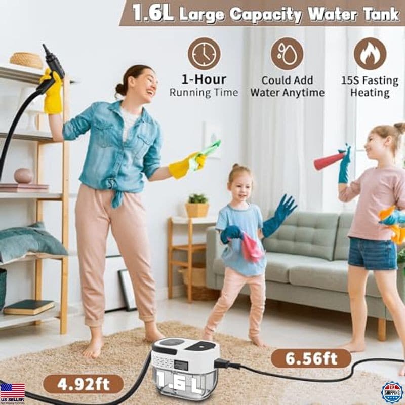 2500W Handheld Steam Cleaner - 1.6L High-Temp Steamer for Cars, Furniture, Grout 3