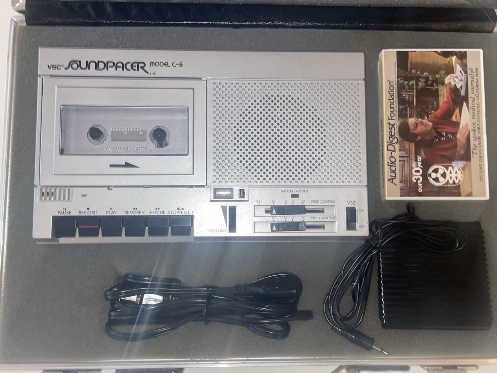 VSC Soundpacer C-5 Variable Speed Cassette Tape Recorder SET w Foot Pedal & Case 4