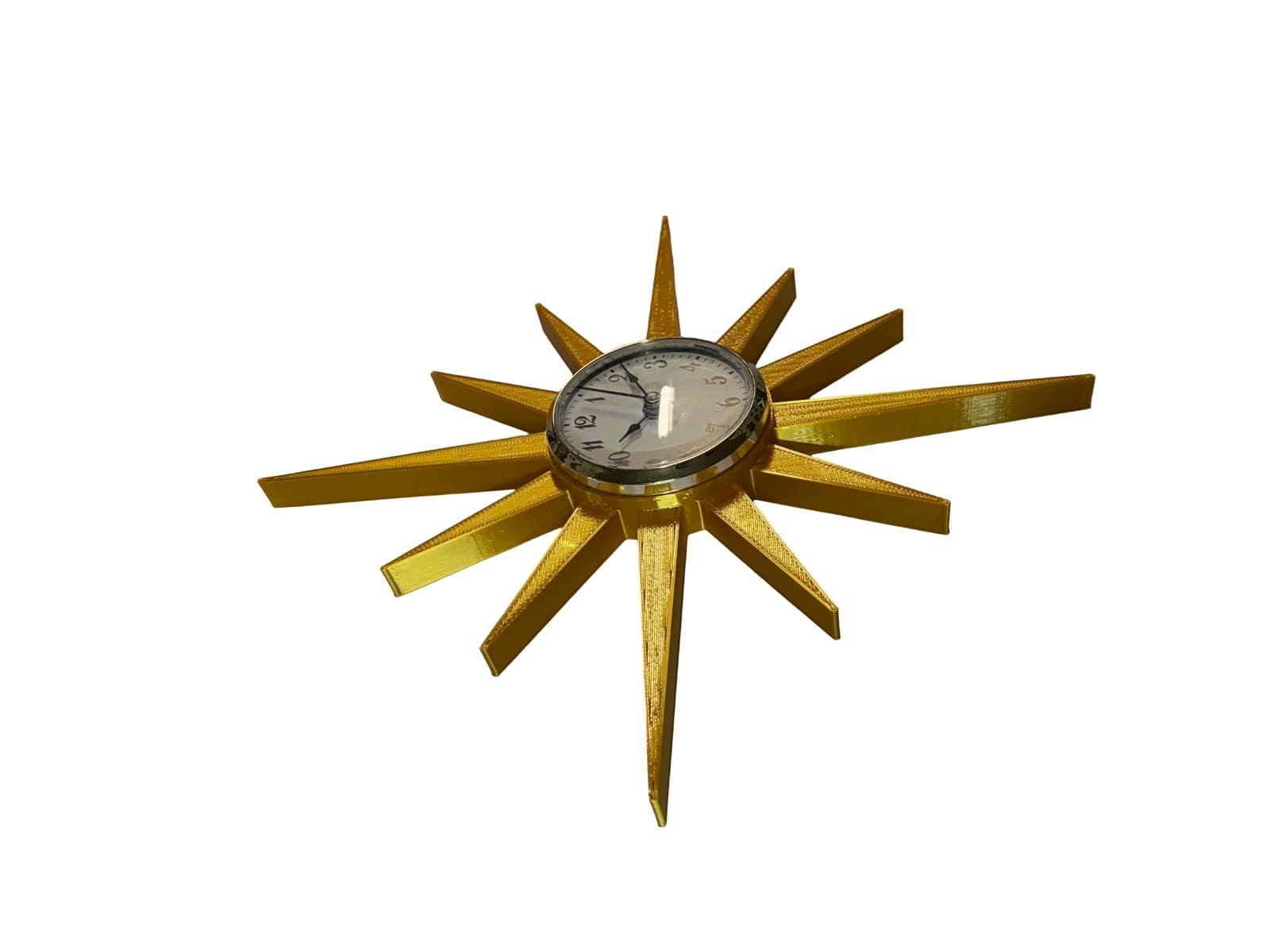 11x11" Mid-Century Modern Gold Sunburst Wall Clock Retro Atomic Starburst Design 2