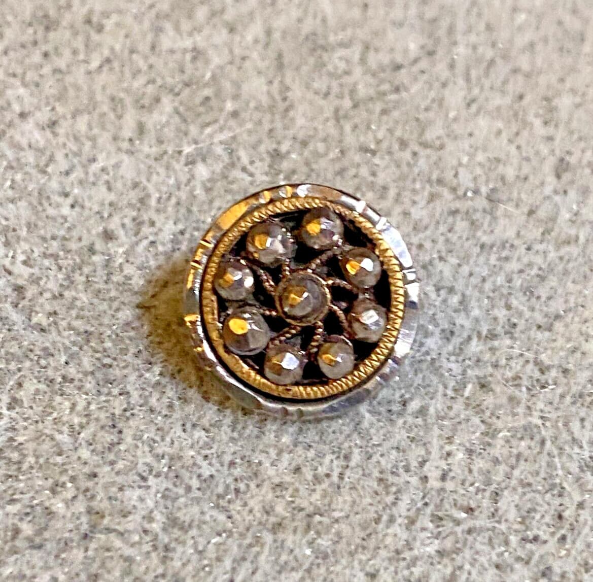 4 Late 1800s Steel Cup Buttons Stamped Brass Faceted Steels Grapes Florals 6