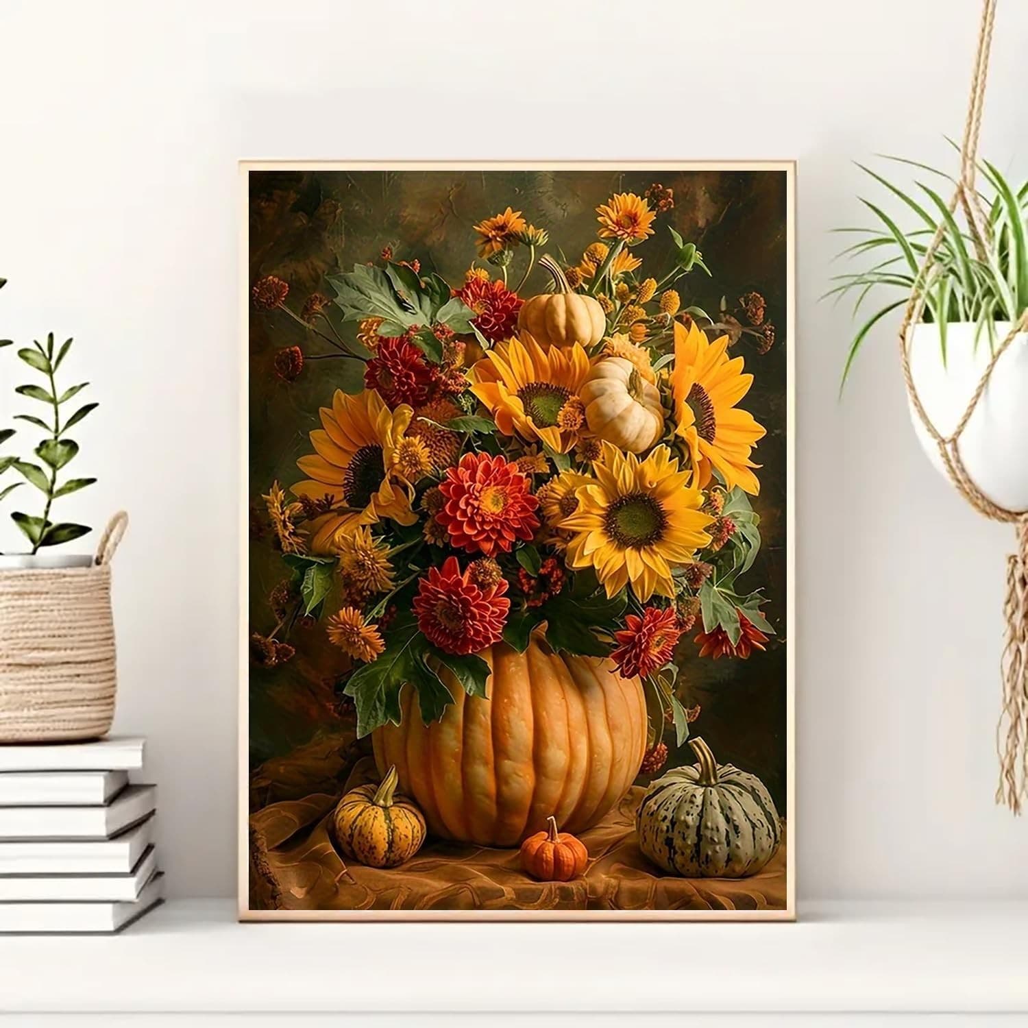 Autumn Pumpkin Sunflower Diamond Art Kits for Adults, 5D Diamond Painting Kits f 3