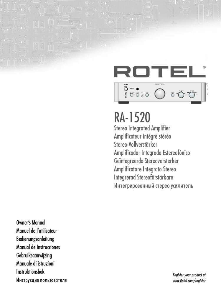 Rotel RA-1520 Amplifier Owners Manual