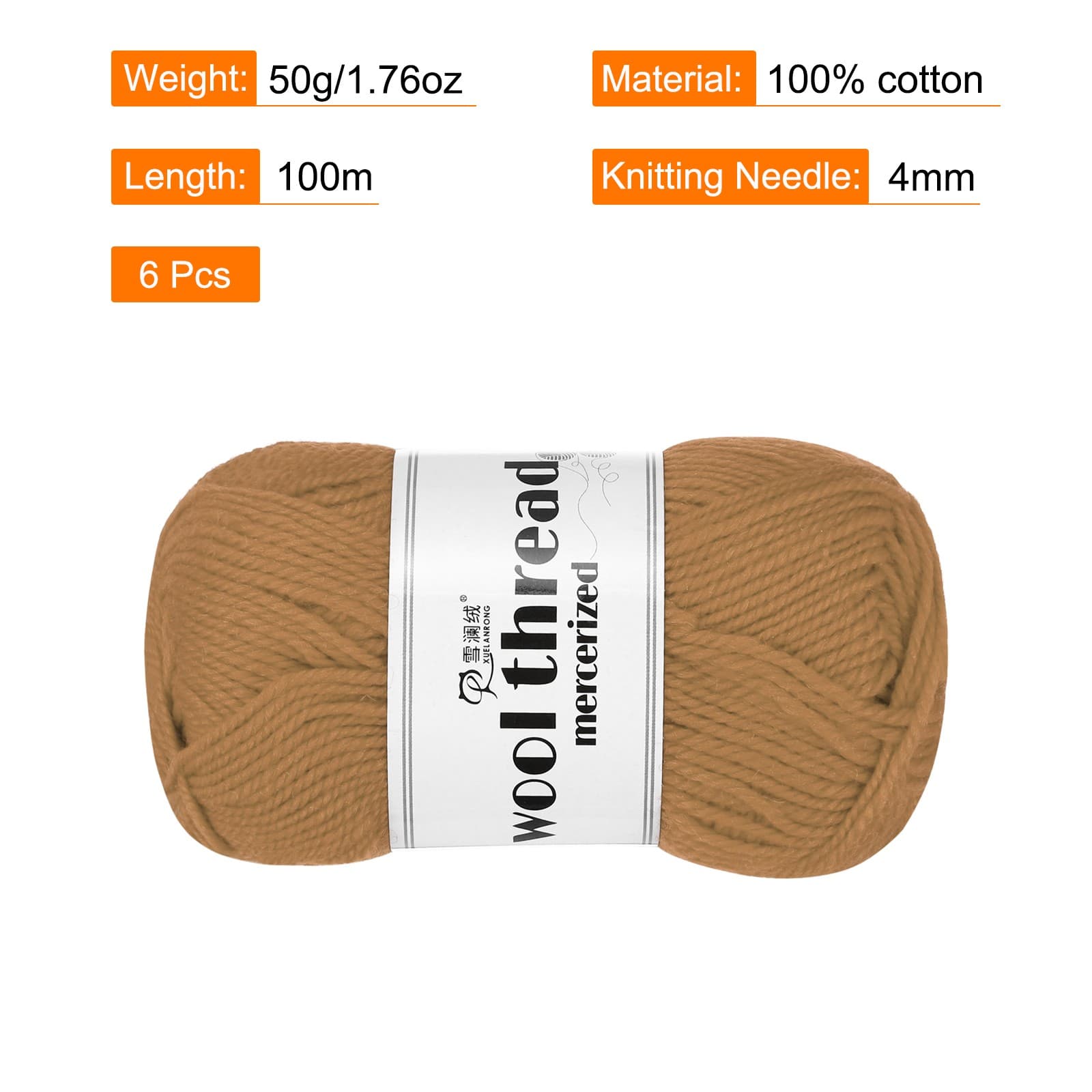 100% Wool Yarn,6 Skeins of 300g/10.58oz(Per Skein 50g/109yards)/Coffee 2