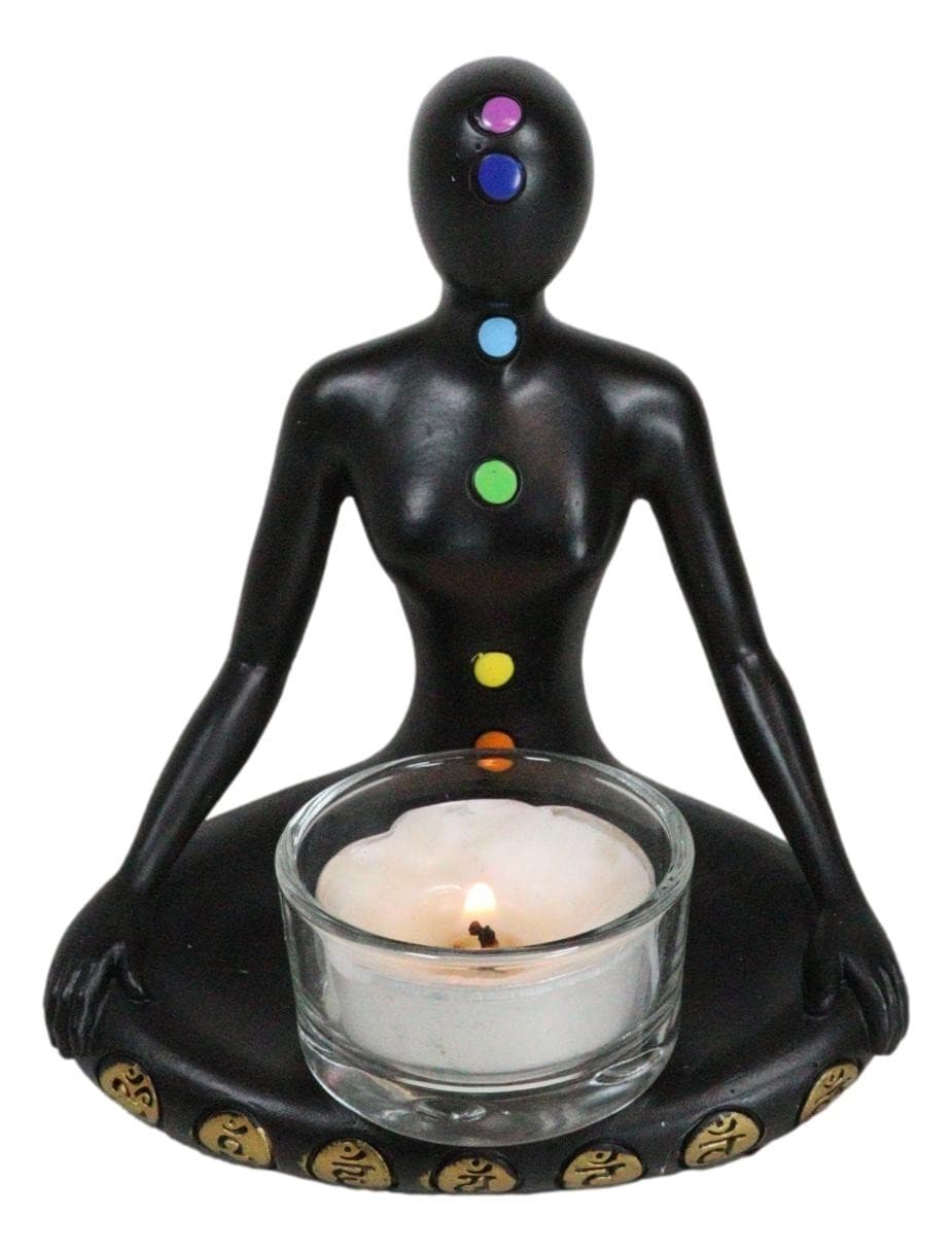 Rainbow 7 Chakra Zones Yoga Avatar Meditating Votive Candle Holder Figurine 2