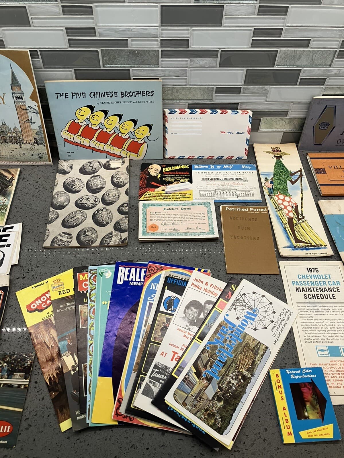 Lot Of Vintage Travel Brochures, Postcards, Maps, Books, Stickers Air Mail Misc 3