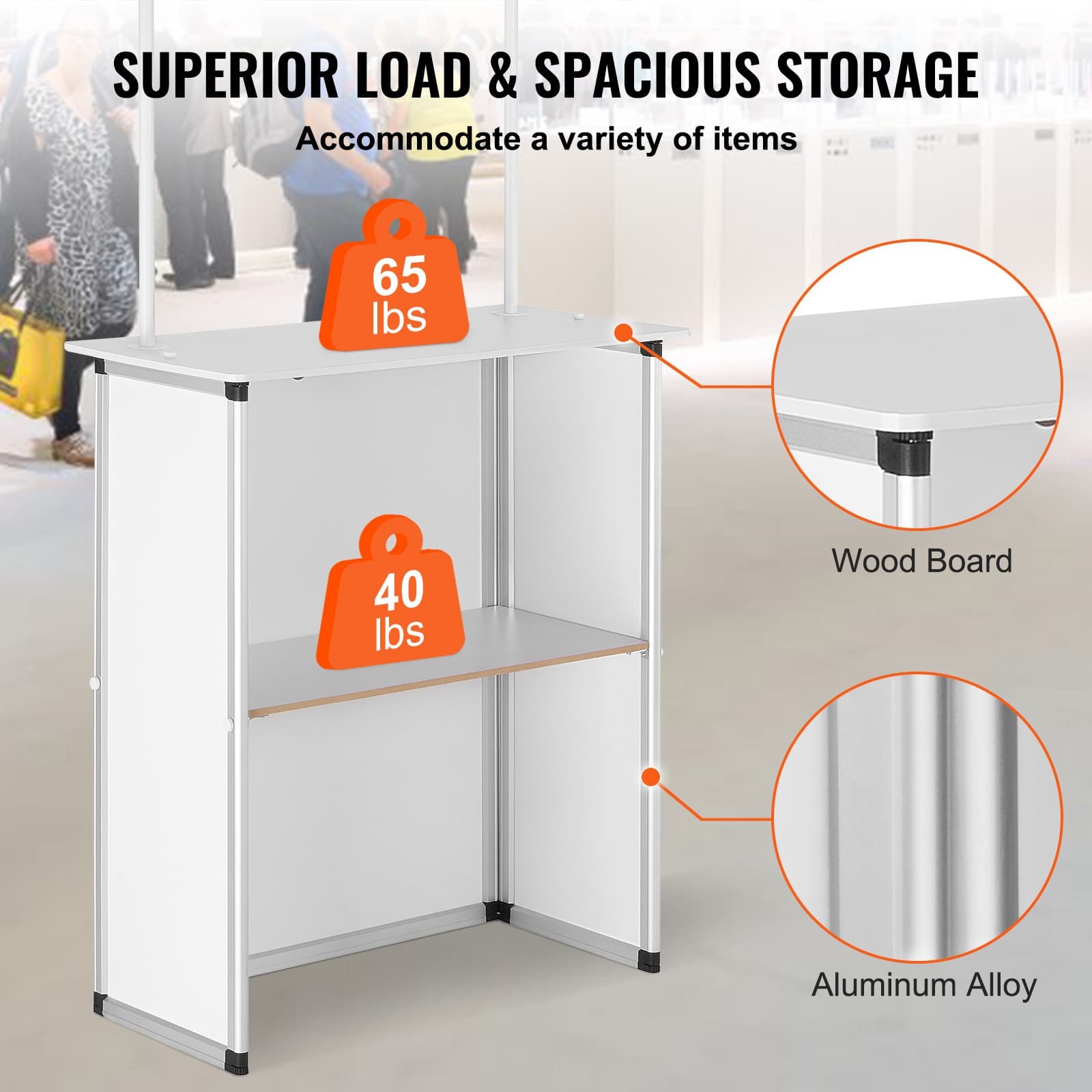 Uimoso Trade Show Display Podium Table Counter Stand 30.91x14.96x71.46" Folding 3