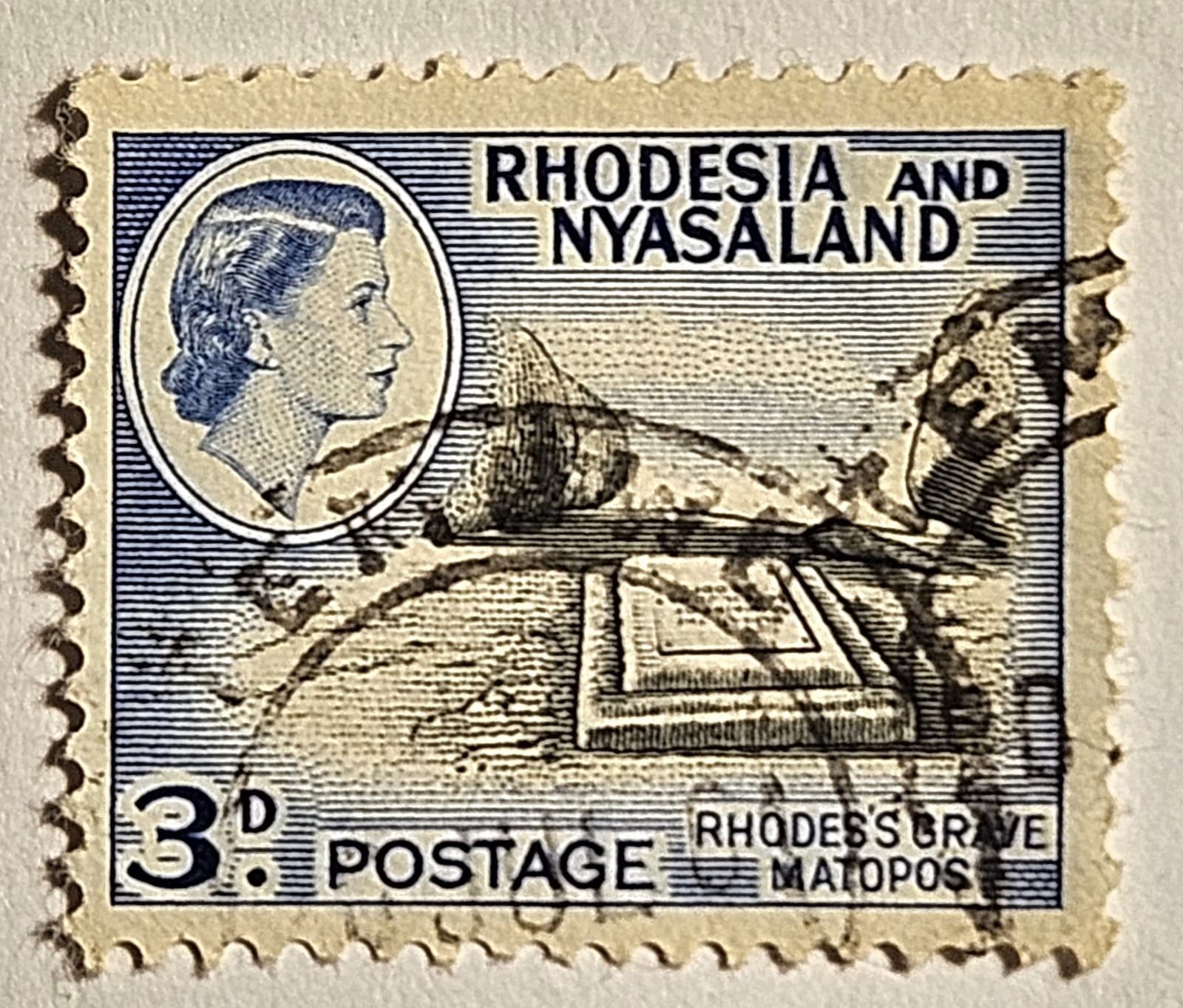 Rhodesia & Nyasaland 1959, Rhodes's Grave, QEII Issue, 3d Used, #162, FAST SHIP! 3