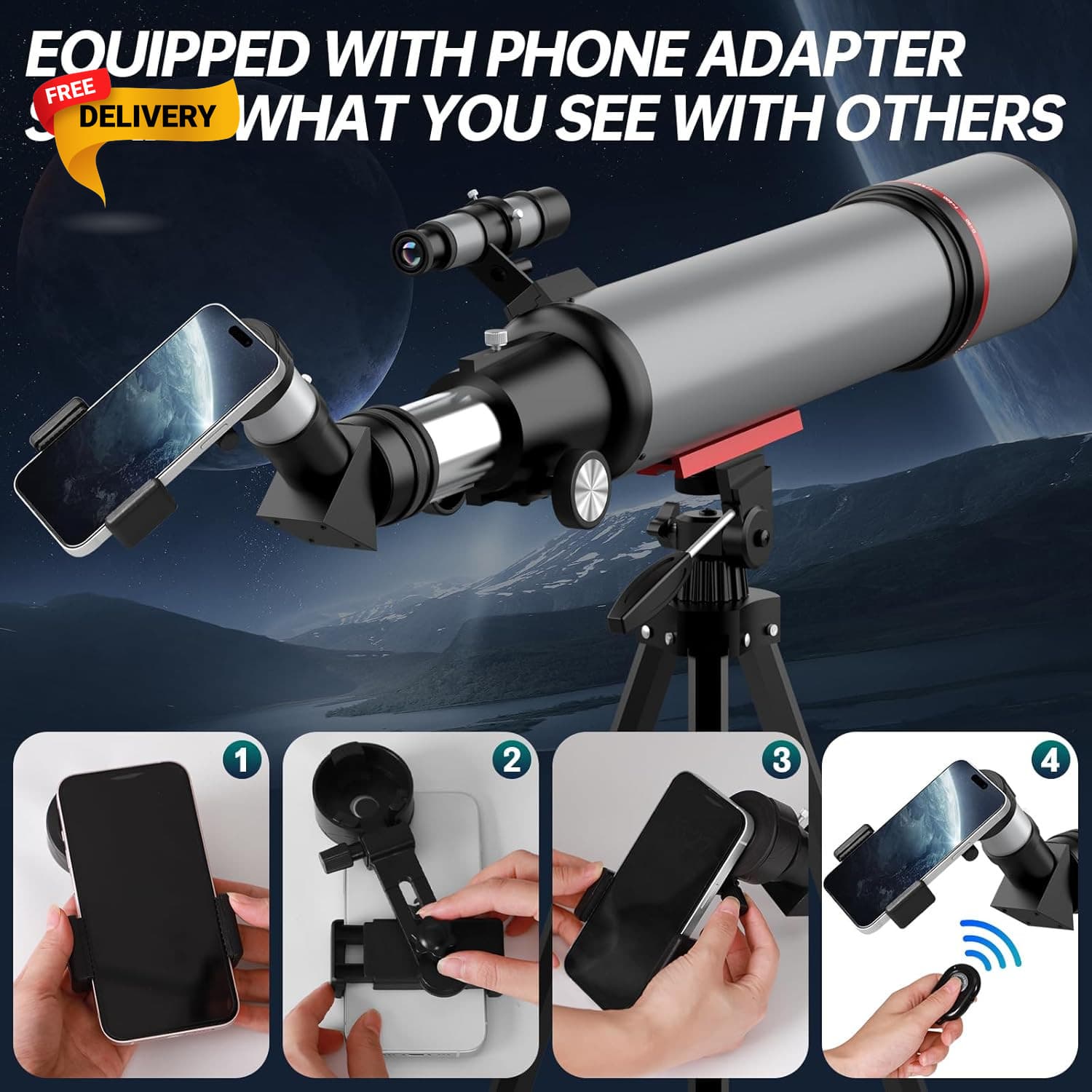 Telescope for Adults High Powered 90Mm Aperture 600Mm Refractor Telescope 3