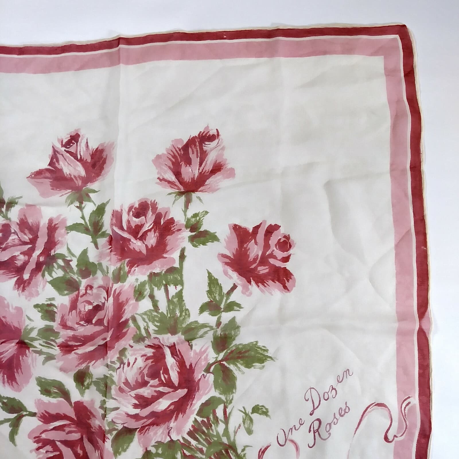 Vtg Womens Scarf One Dozen Roses Sheer Bouquet Flowers  6