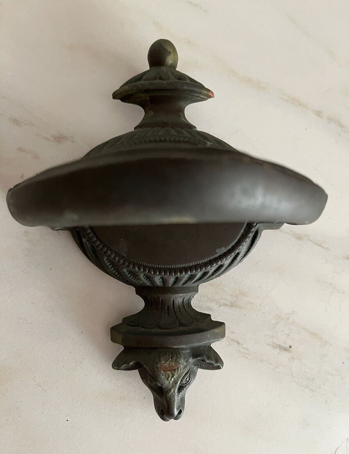 ANTIQUE 1891 VICTORIAN GEORGIAN BRONZE URN TORCHIERE with SHEEP HEAD DOORKNOCKER 5